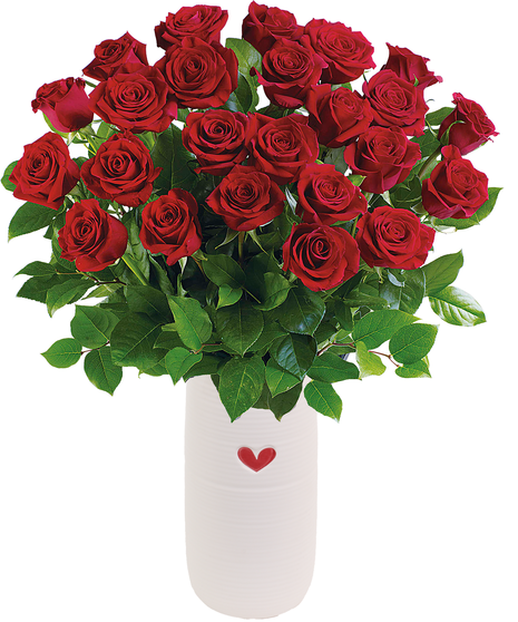 24 Premium Red Roses - Ceramic Heart Vase