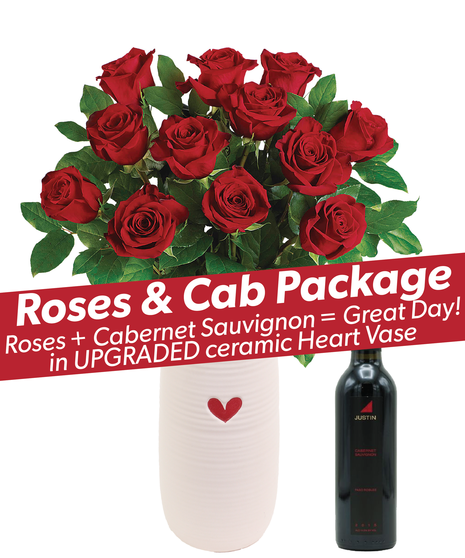 Roses & Cab Package - Dozen Red Roses + Justin Cabernet