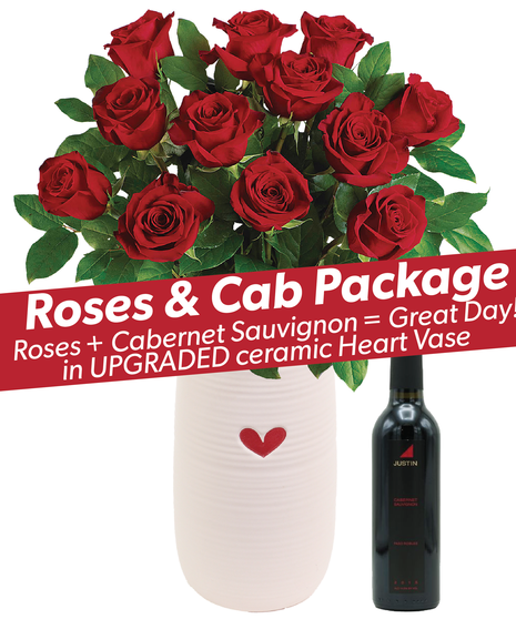 Roses & Cab Package - Dozen Red Roses + Justin Cabernet