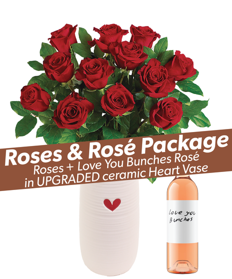 Roses & Rosé Package - Premium Red Roses & Love You Bunches Rosé