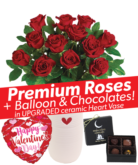 The Sweetheart Package - Premium Red Roses + Chocolates + Valentine Balloon