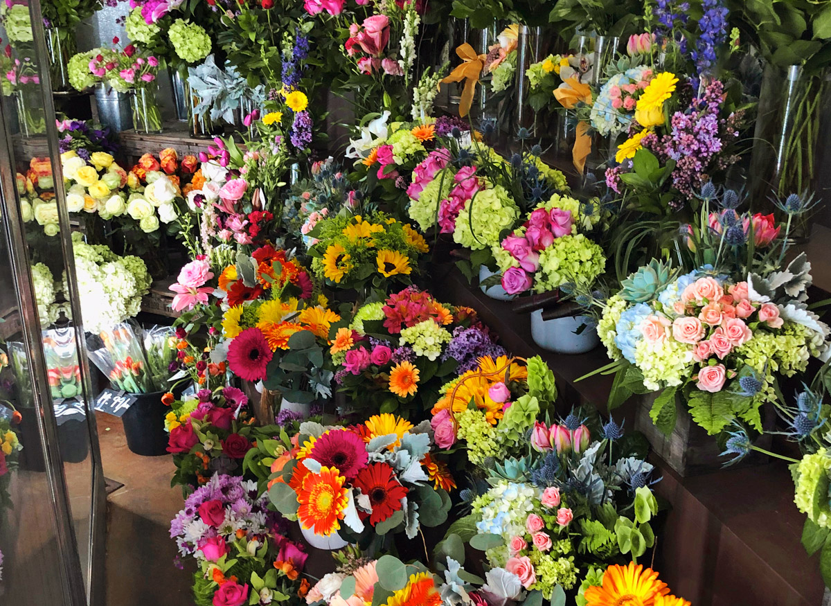 A close look at the lovely bouquets, chilling in Allen's walk-in cooler